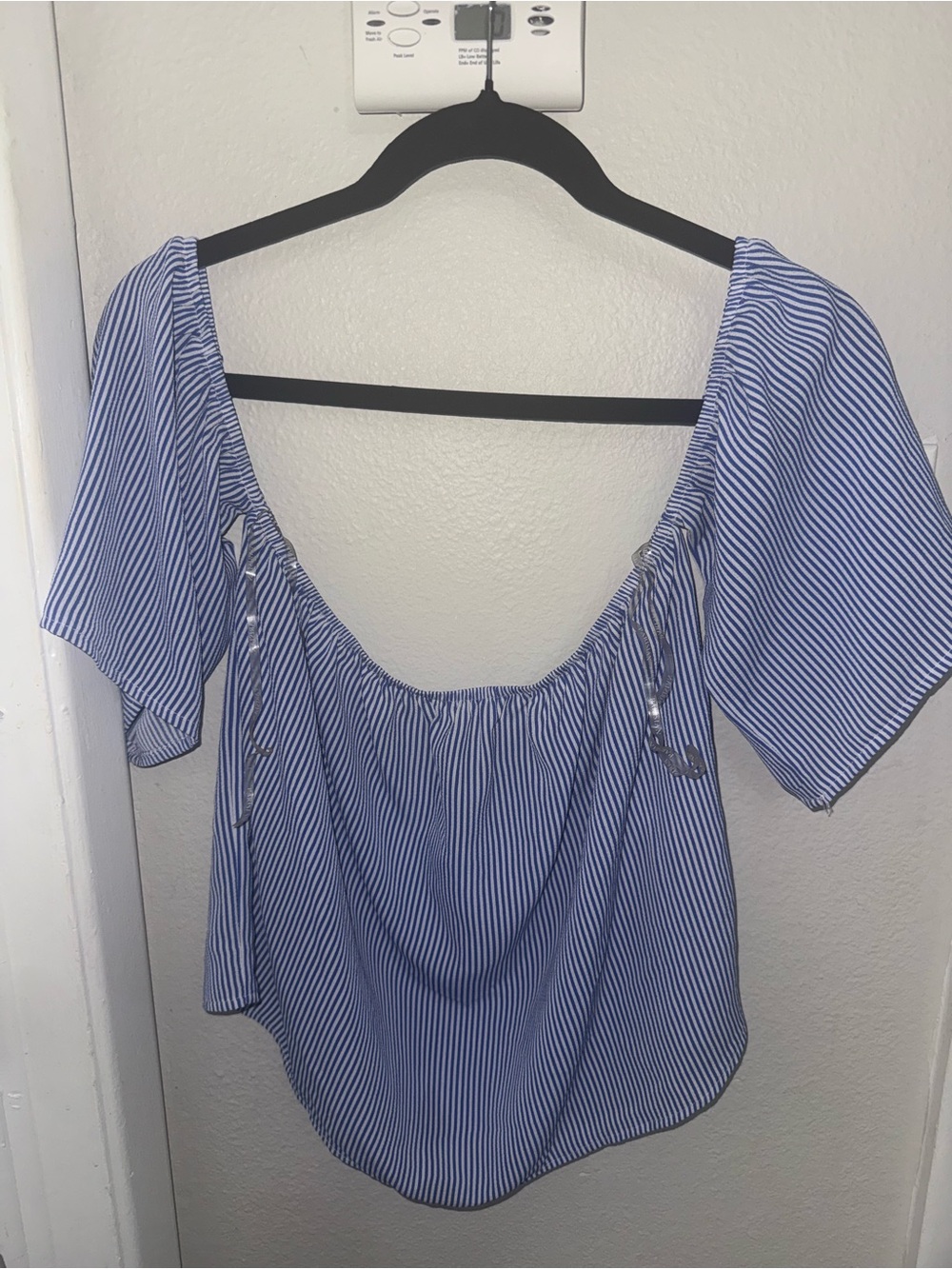 Blue and White Striped Off-Shoulder Blouse